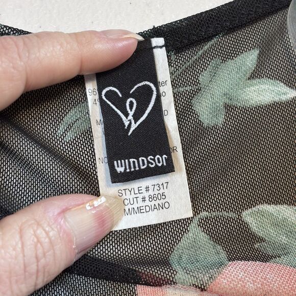 Vintage 90's Windsor Wrap Top Black Floral Gypsy Crop Top Bohemian Women's M - Picture 8 of 9